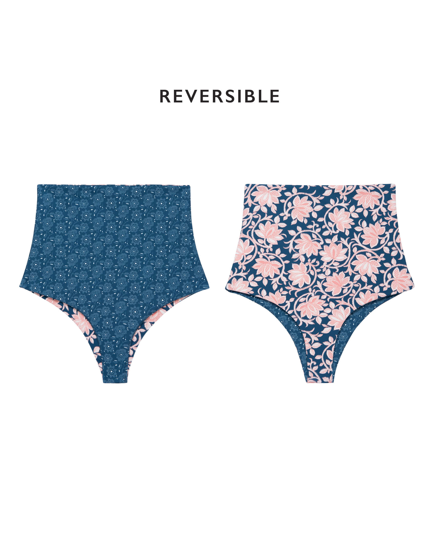The Reversible High-Rise Brief. -- Bay Oasis Floral and Bay Bandana Daisy SWIM BOTTOMS THE GREAT. SP24 SWIM