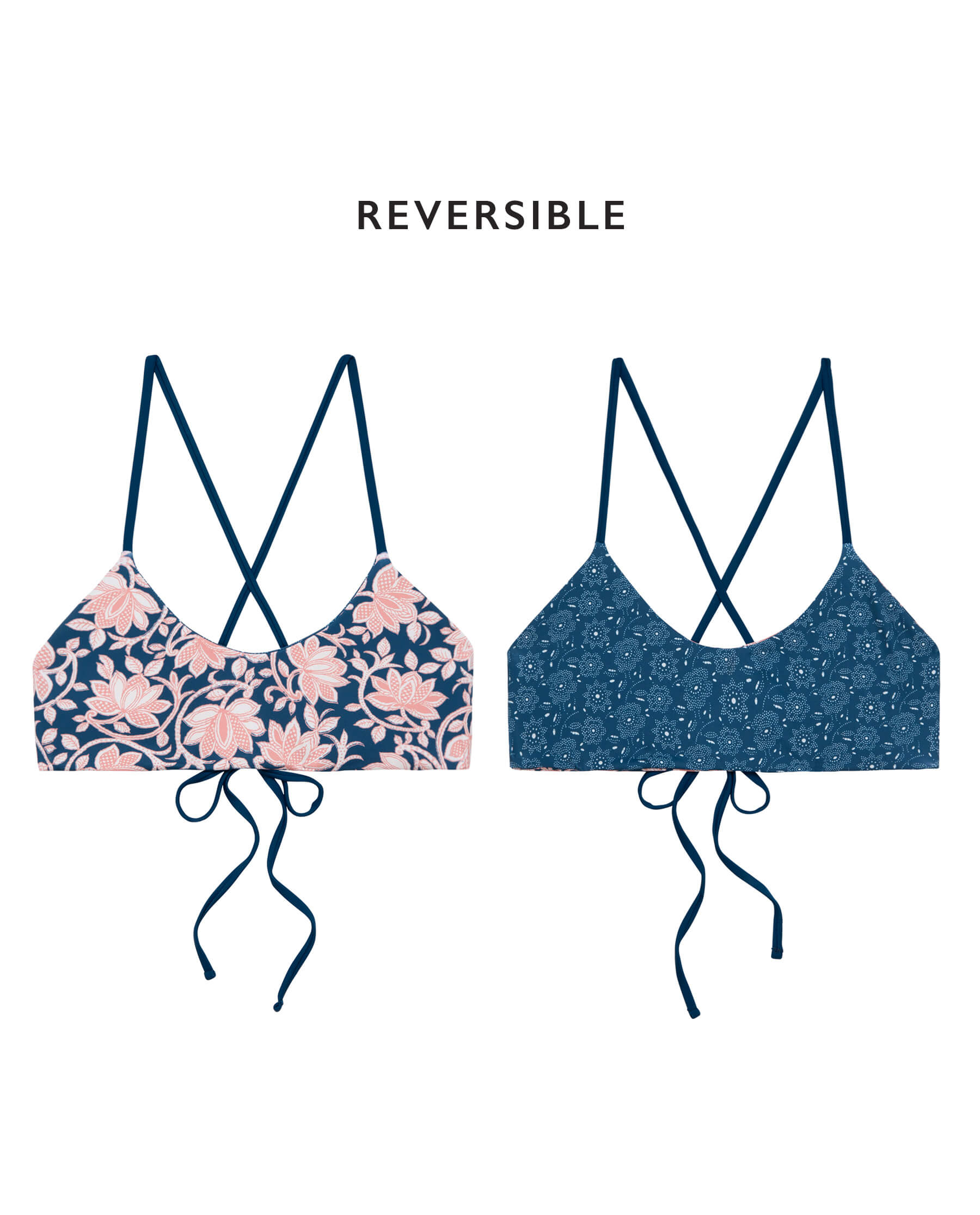 The Reversible Bralette. -- Bay Oasis Floral and Bay Bandana Daisy SWIM TOPS THE GREAT. SP24 SWIM