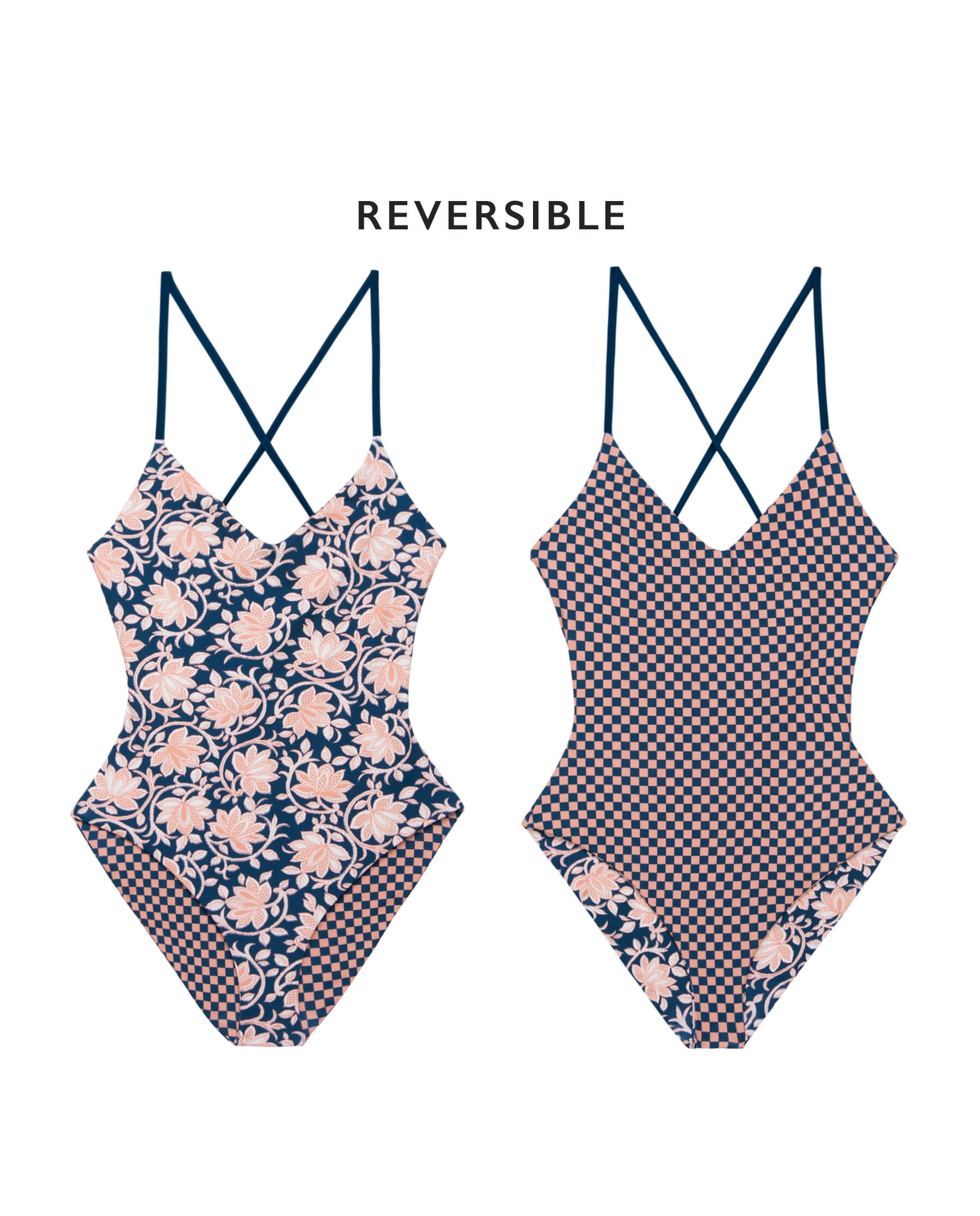 The Reversible Lace Up One Piece. -- Bay Oasis Floral and Bay Check SWIM ONE PIECES THE GREAT. SP24 SWIM