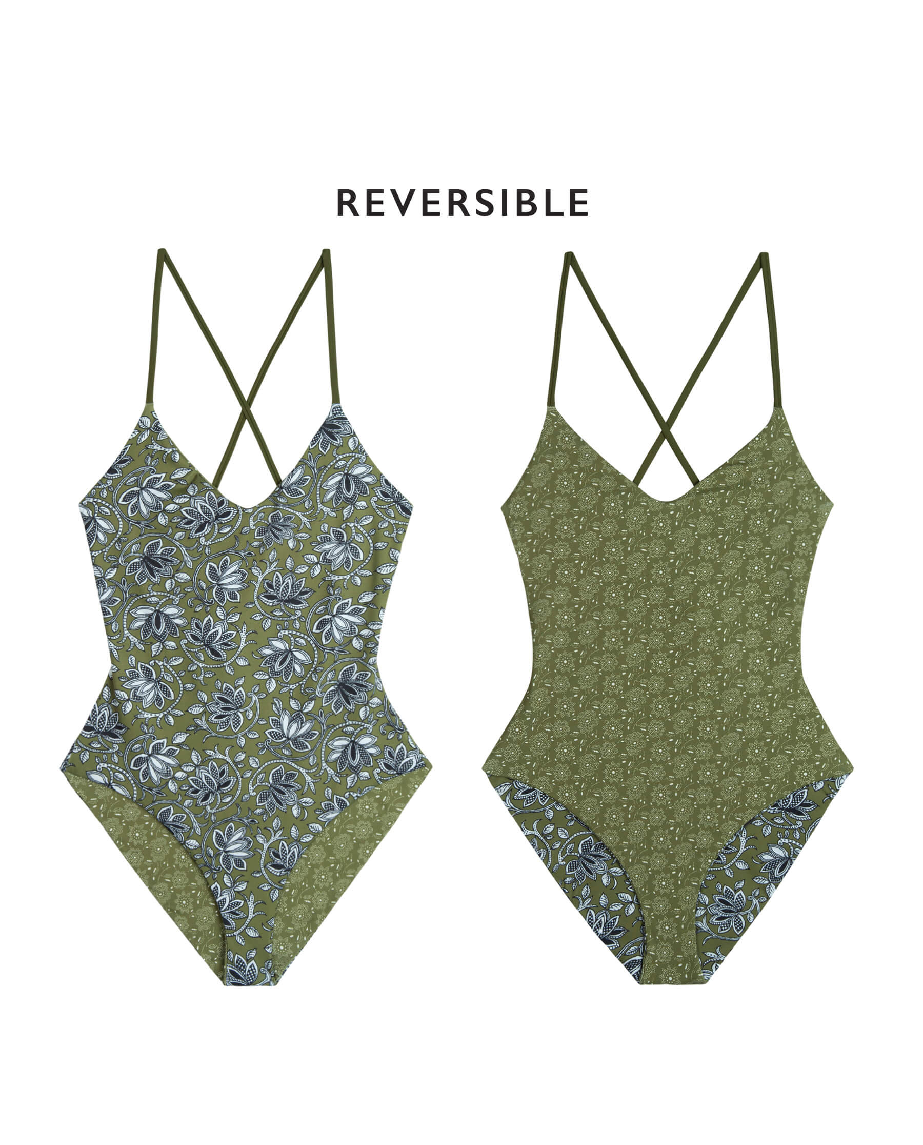 The Reversible Lace Up One Piece. -- Army Oasis Floral and Army Bandana Daisy SWIM ONE PIECES THE GREAT. SP24 SWIM