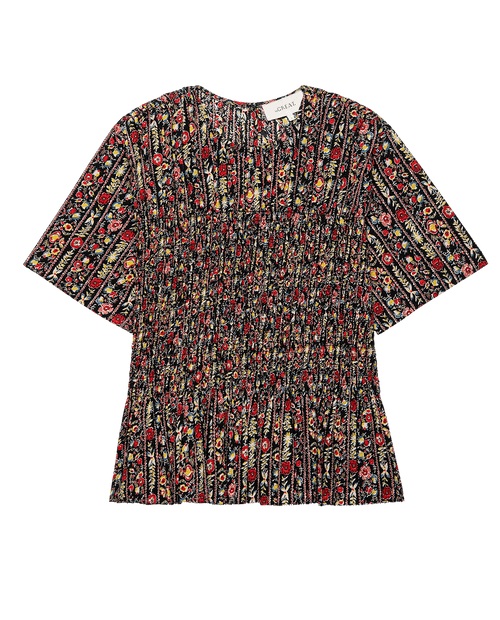 The Smocked Flounce Top. -- Garland Print