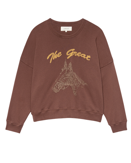 The Teammate Sweatshirt. Embroidered -- Umber with Horse Embroidery