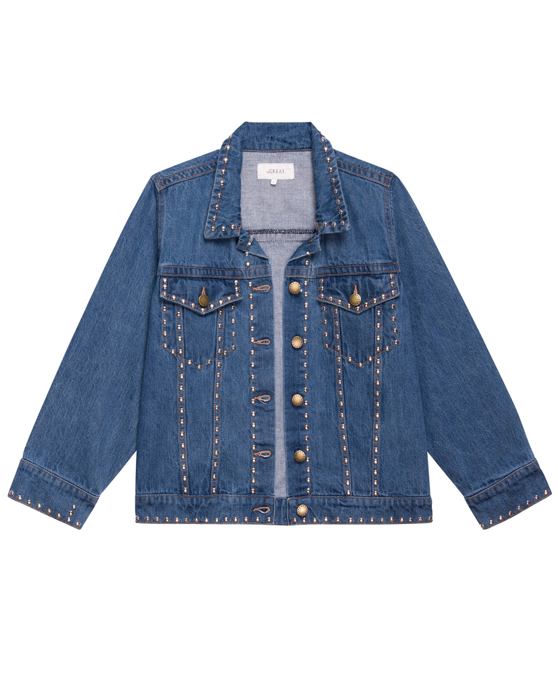 The Studded Denim Jacket. -- Electric Blue Wash JACKET THE GREAT. SP24 D2