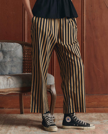 パンツ vintage striped 2 tuck slacks The Everyday Pull On Pant. -- Khaki/Black Club Stripe – The Great.