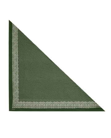 THE GREAT. F26 BIG BANDANA — "The Big Bandana. -- Army"—in a large army green cotton, features a small white floral pattern and a decorative border around the edges, shown laid flat on a white background.