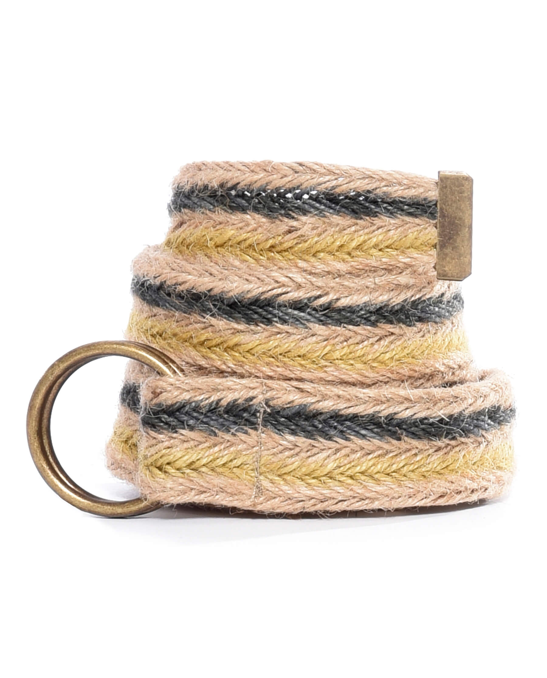 The Striped O Ring Belt. -- Army and Citron on Natural ACCESSORIES THE GREAT. SU23