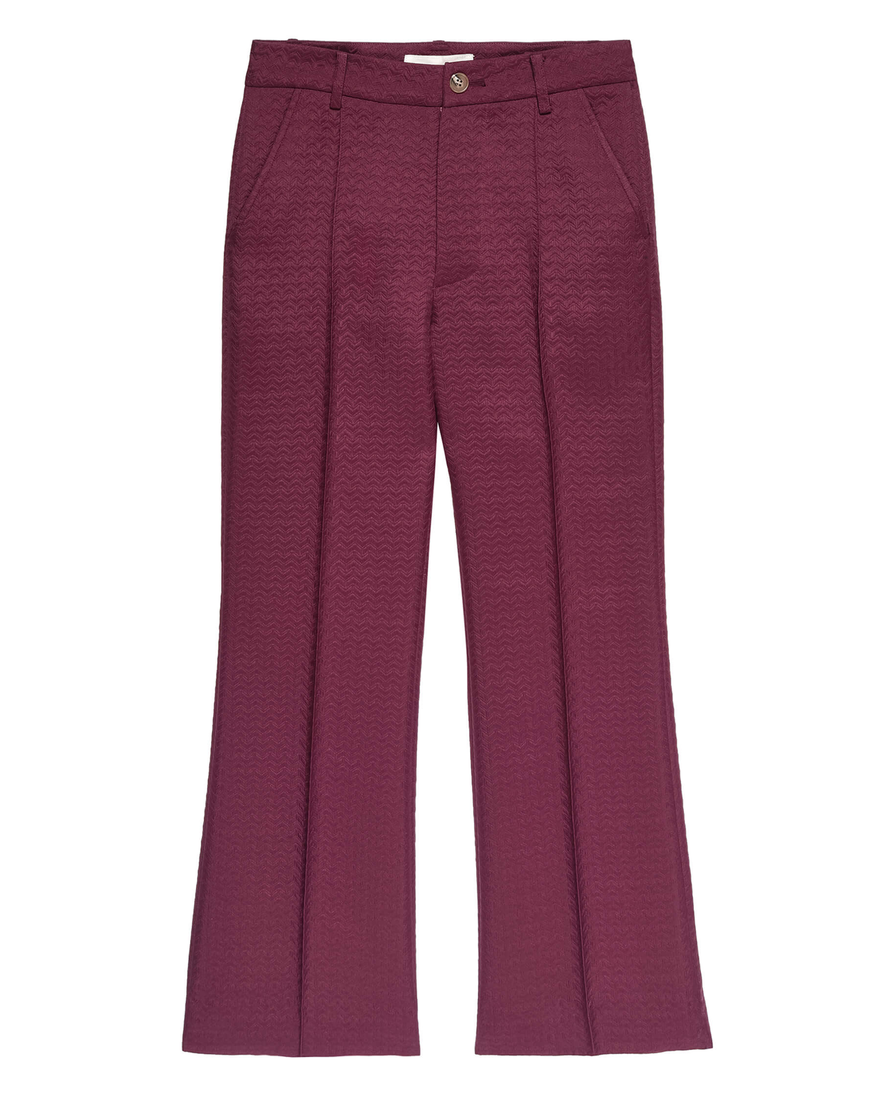 The Geo Jacquard Prim Trouser. -- Mulled Wine TWILL BOTTOM THE GREAT. HOL 23 D1 SALE