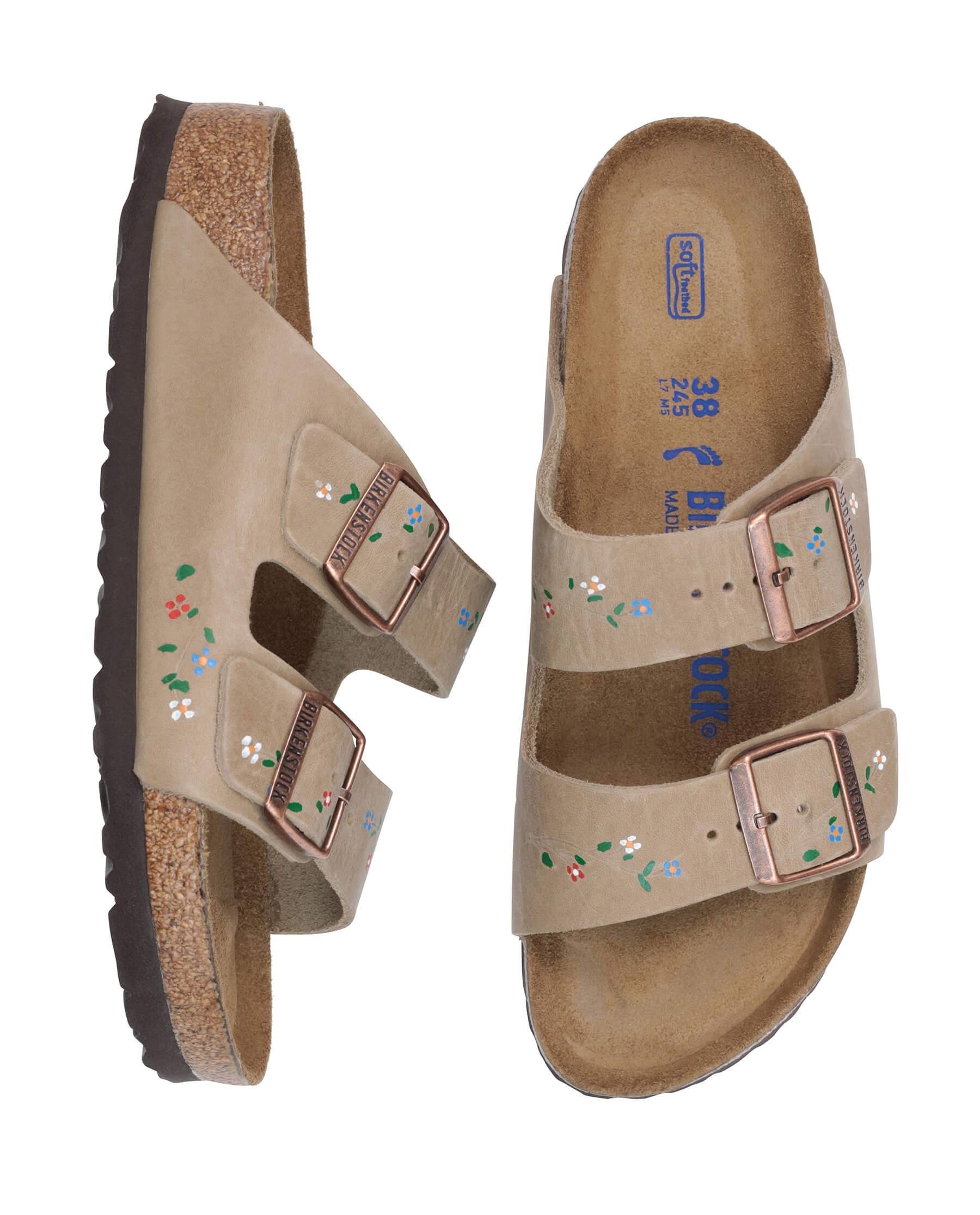 BIRKENSTOCK Arizona with Hand Painted Tooled Vine. -- Tobacco Oiled Leather with Multi