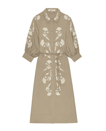 The Western Embroidered Herd Dress. -- Soft Tan W/ Cream Emb The Great. The Western Embroidered Herd Dress. -- Soft Tan W/ Cream Emb The Great.