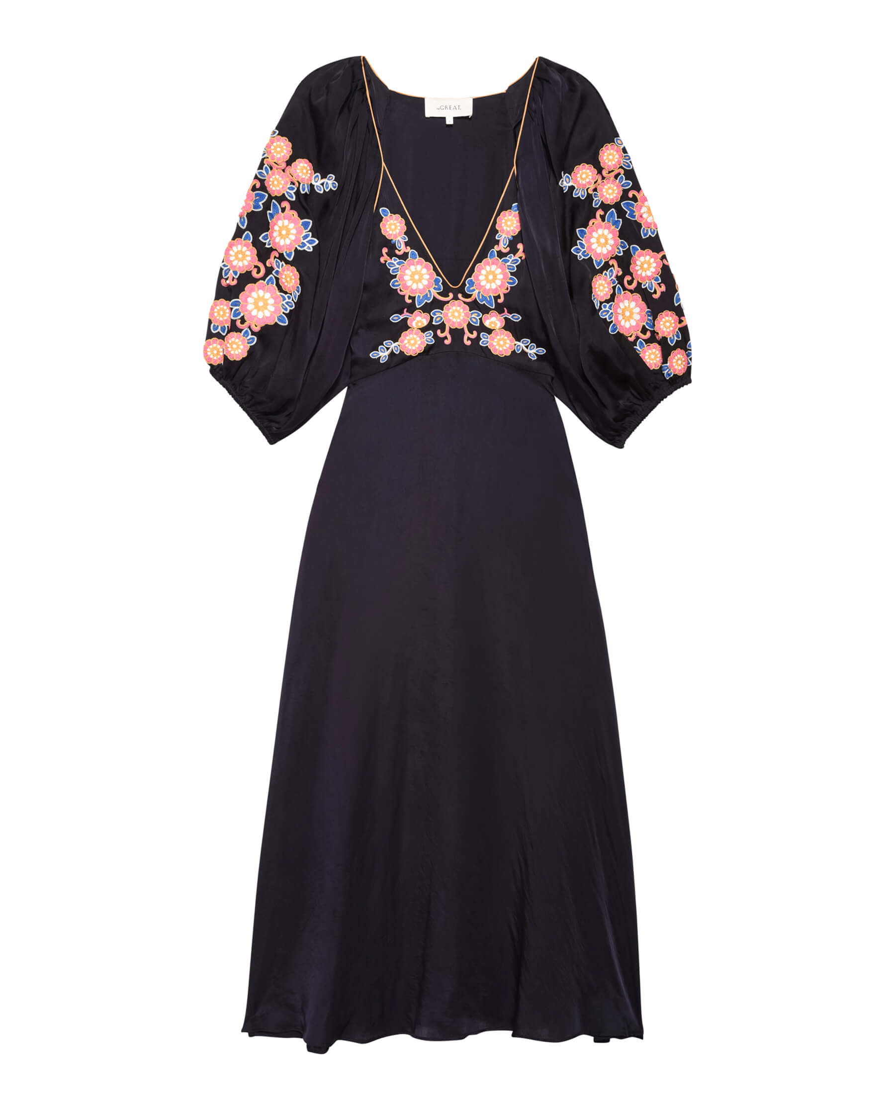The Sagebrush Dress. -- Navy Country Floral Embroidery DRESSES THE GREAT. PS24 SALE