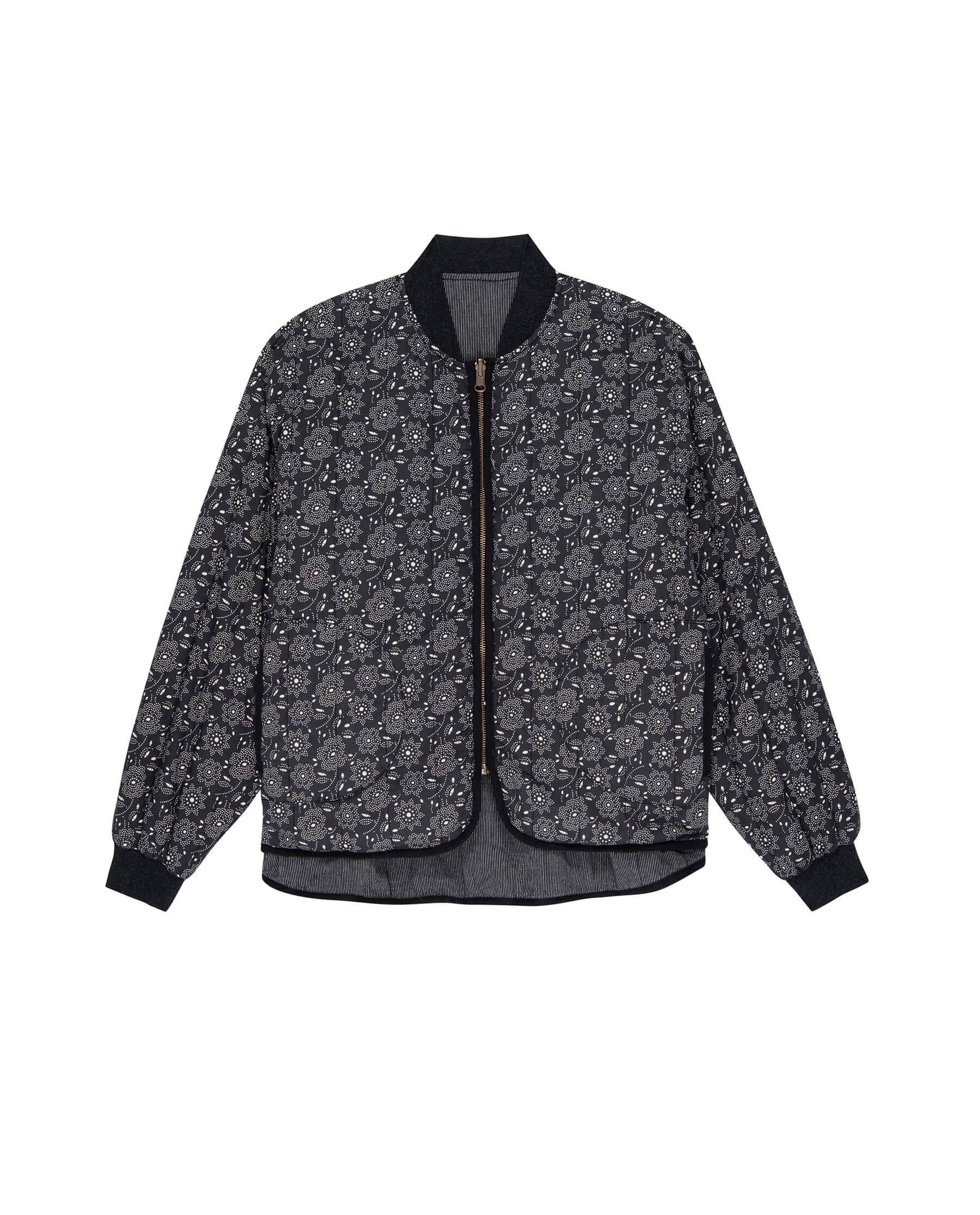 The Reversible Quilted Bomber. -- Black Token Floral