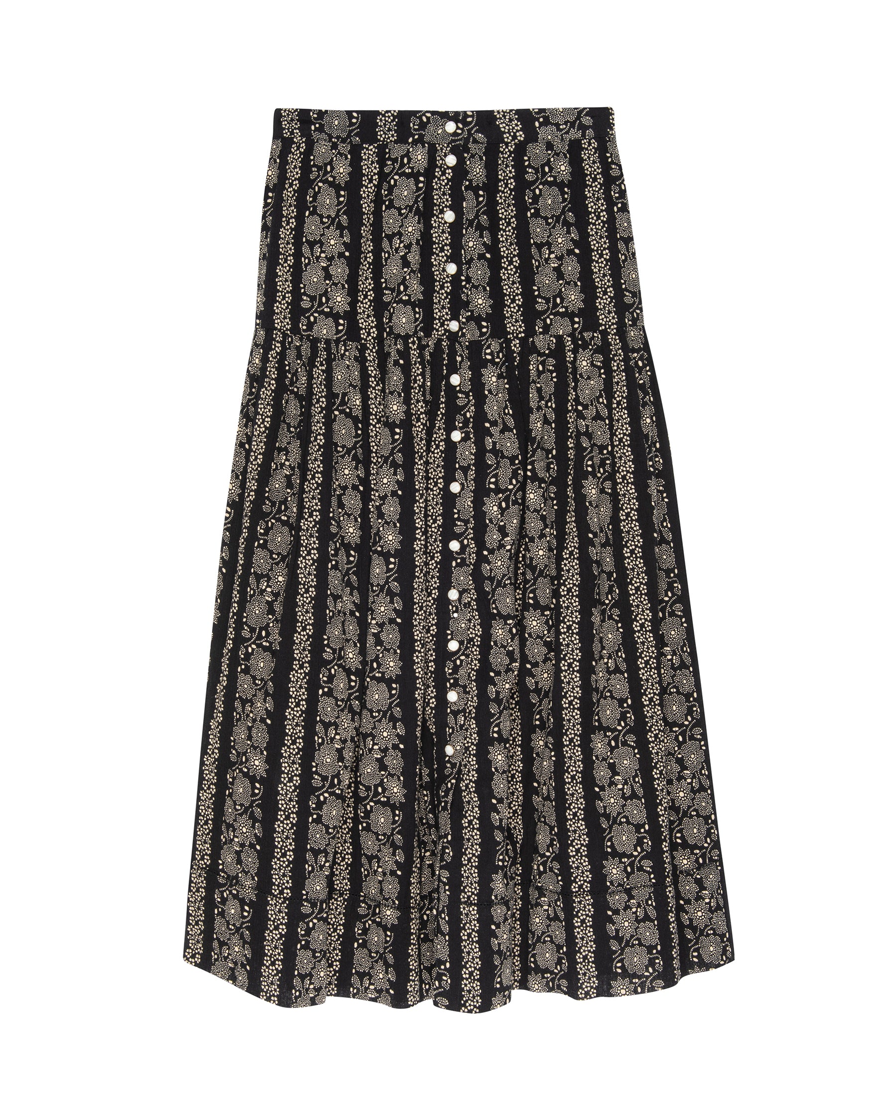 The Boating Skirt. -- Black and Cream Token Floral