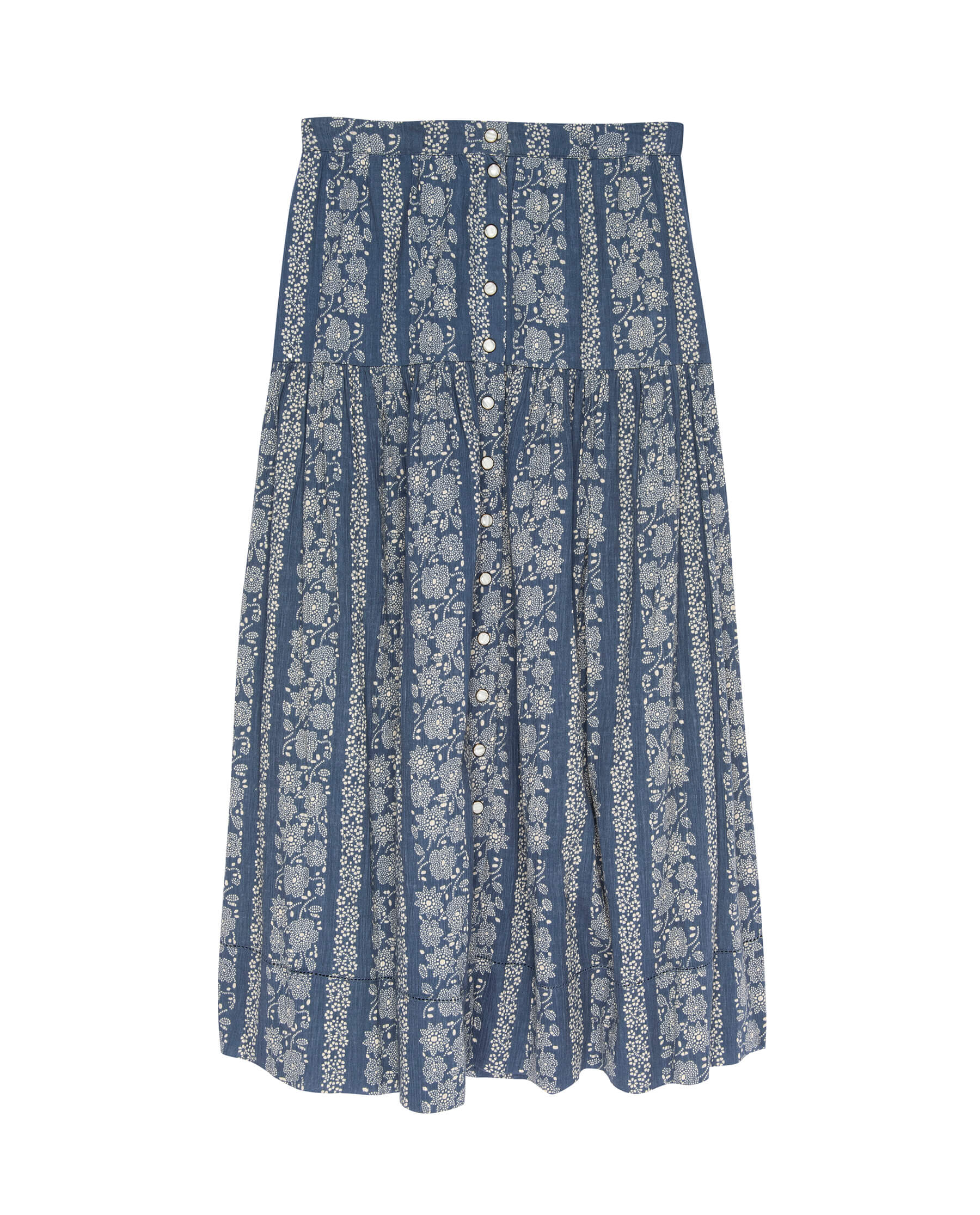 The Boating Skirt. -- Blue and Cream Token Floral