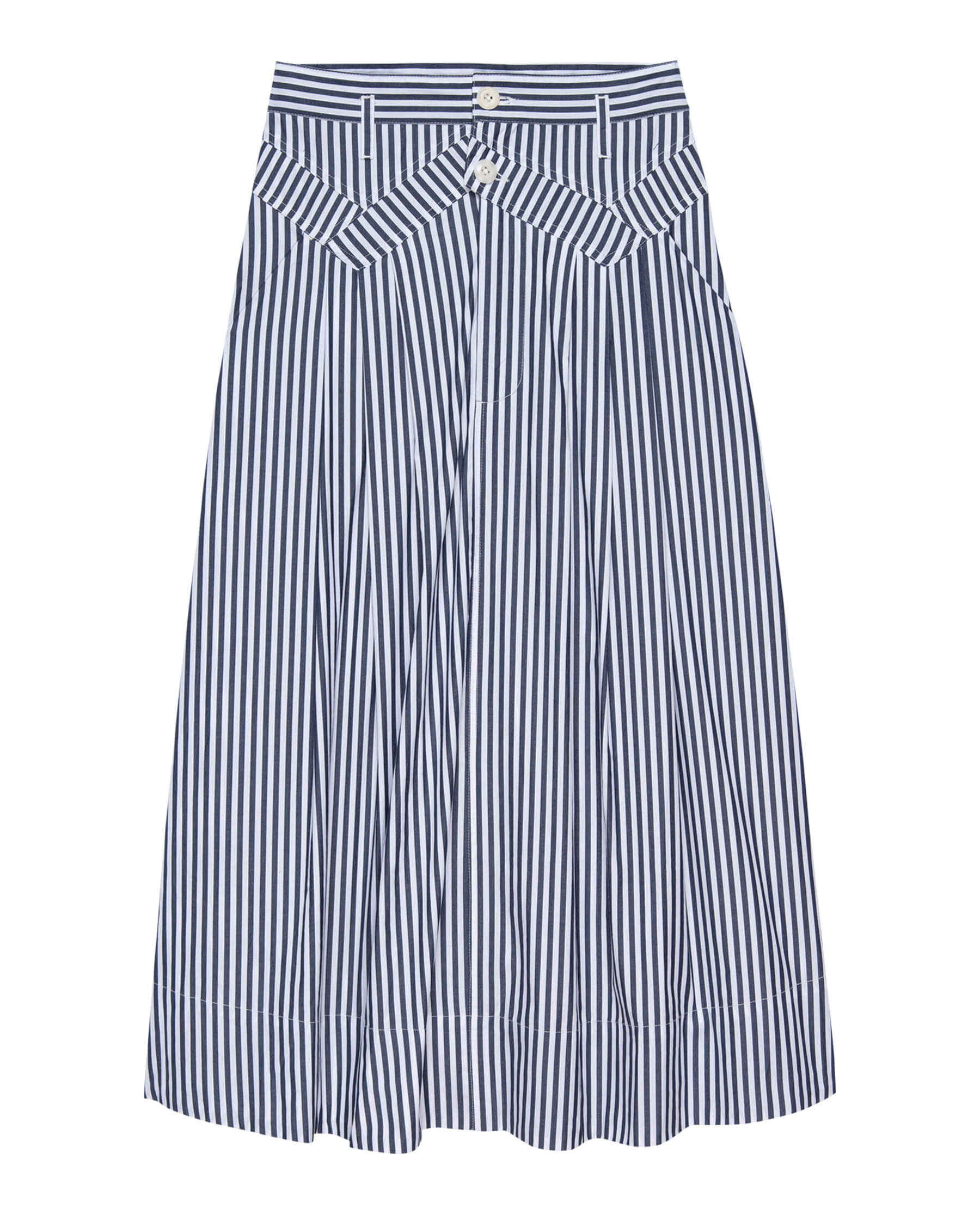 The Field Skirt. -- Navy Studio Stripe SKIRTS THE GREAT. SP24 POPLIN