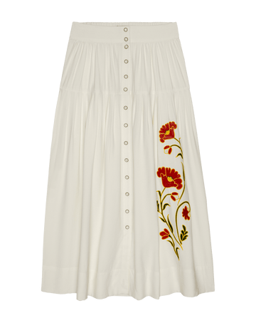 The Western Embroidered Highland Skirt. -- Cream With Chambray Mix The Western Embroidered Highland Skirt. -- Cream With Chambray Mix