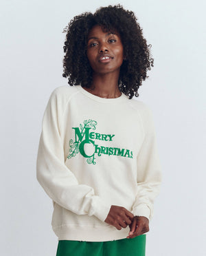 The College Sweatshirt. Graphic -- Washed White with Merry Christmas Graphic