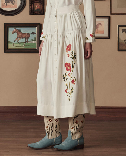 cavori Furin Skirt クリーム The Western Embroidered Highland Skirt. -- Cream With Chambray Mix