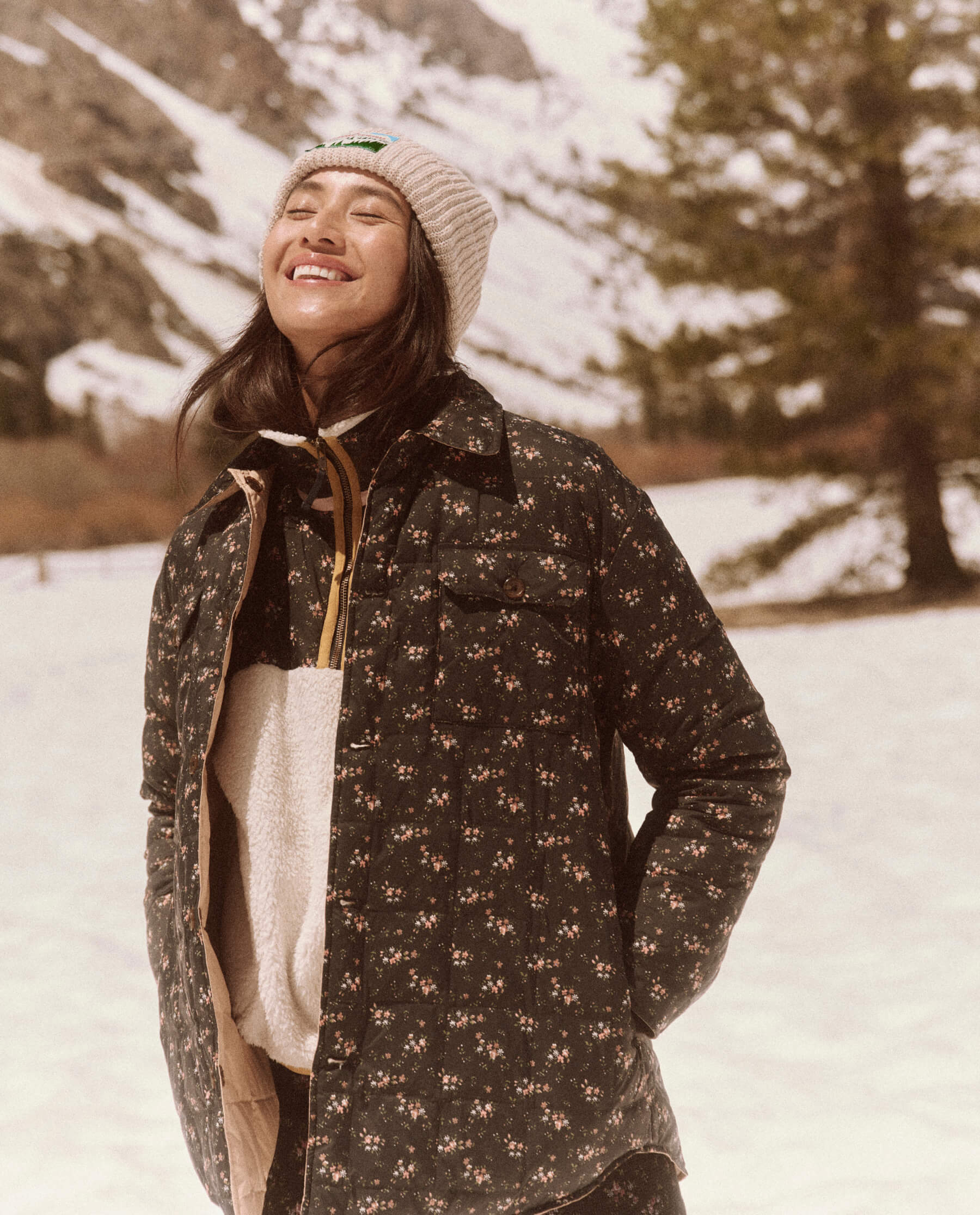 The Reversible Down Trapper Puffer. -- Wilderness Floral and Powder Pink