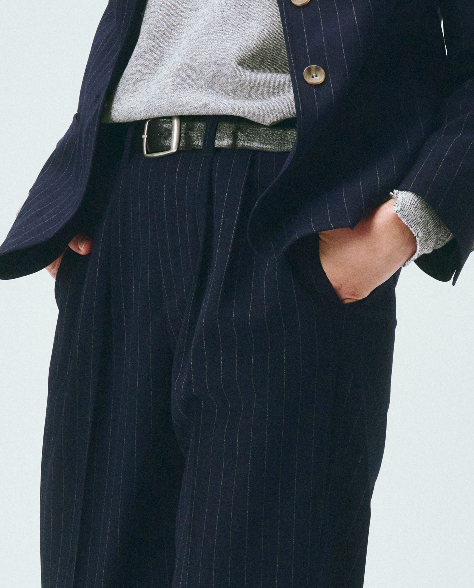 The Tradesman Pant. -- Navy Pin Stripe TWILL BOTTOM THE GREAT. FALL 23 SUITING