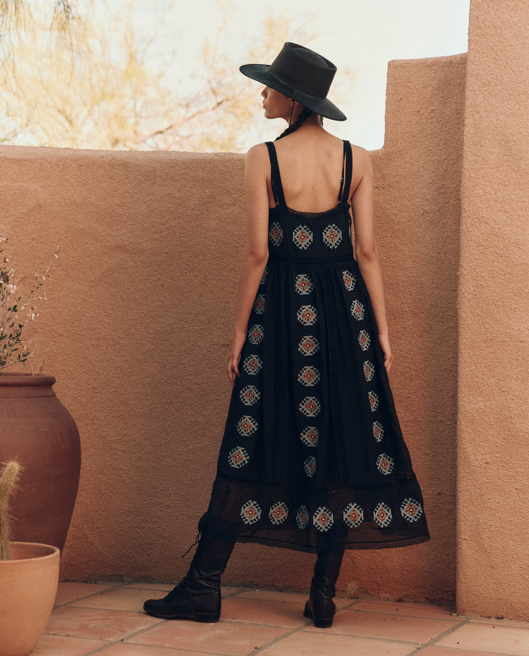 The Roam Dress with Folklore Embroidery. -- Black DRESSES THE GREAT. PF24