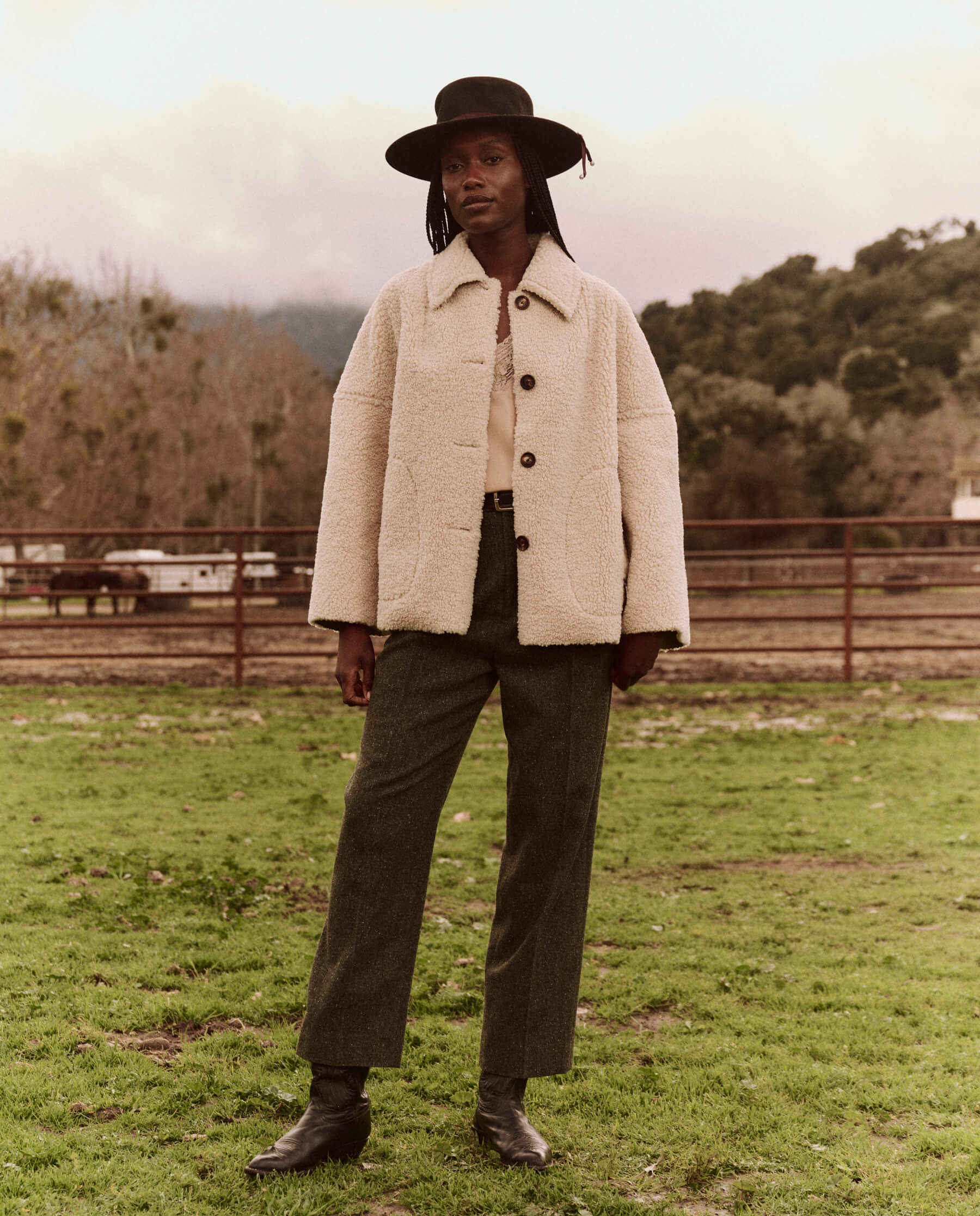 The Cropped Plush Car Coat. -- Malt JACKET THE GREAT. FALL 24 D2