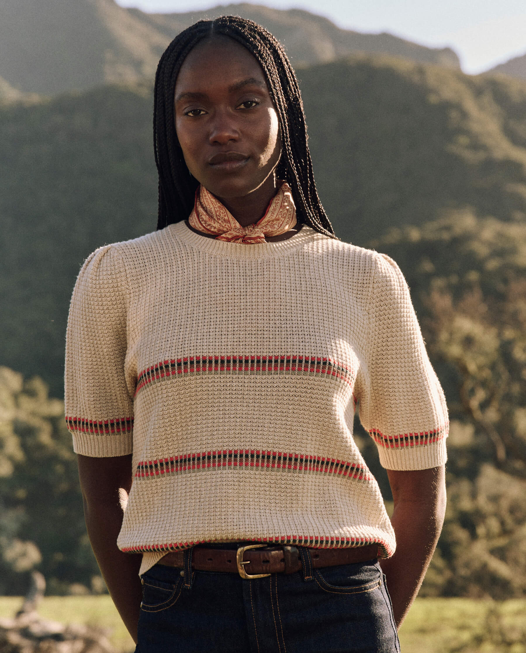 The Puff Sleeve Pullover. -- Cream Ribbon Stripe SWEATERS THE GREAT. FALL 24 D1