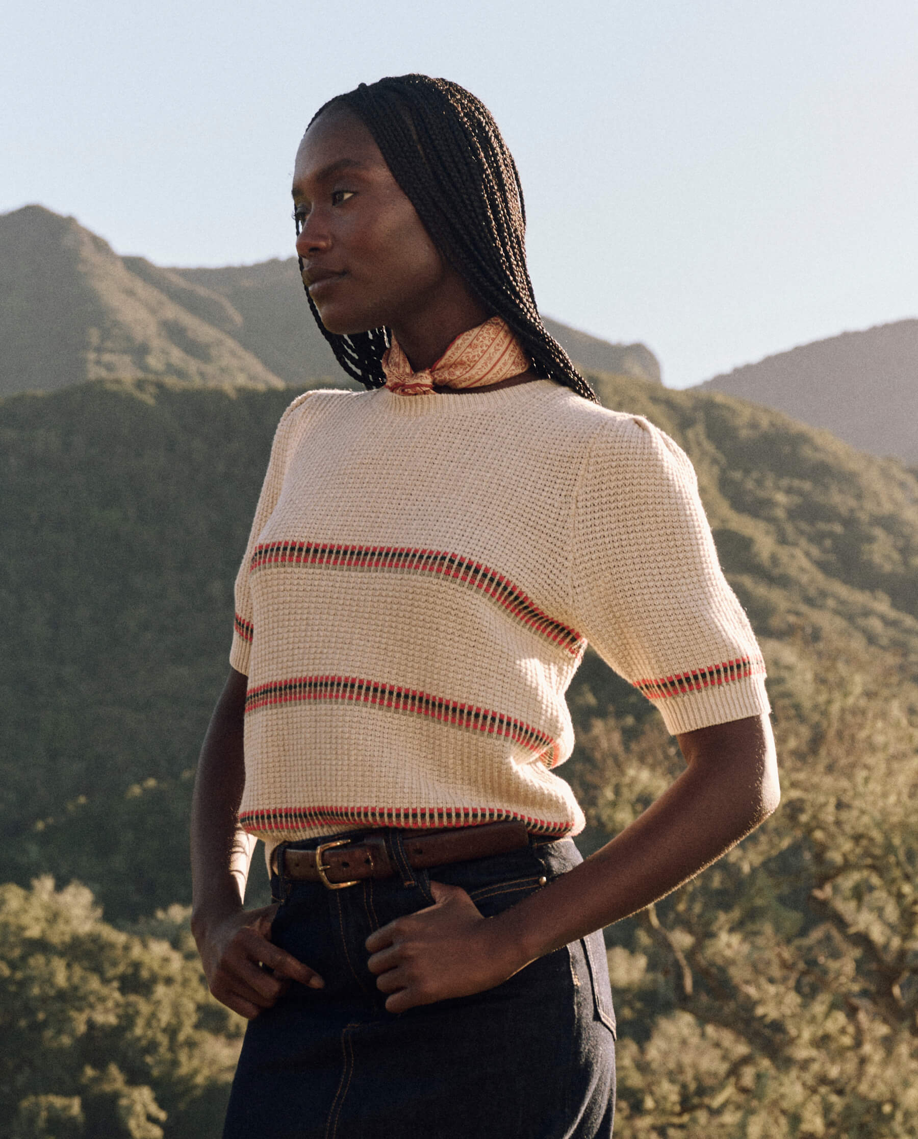 The Puff Sleeve Pullover. -- Cream Ribbon Stripe SWEATERS THE GREAT. FALL 24 D1