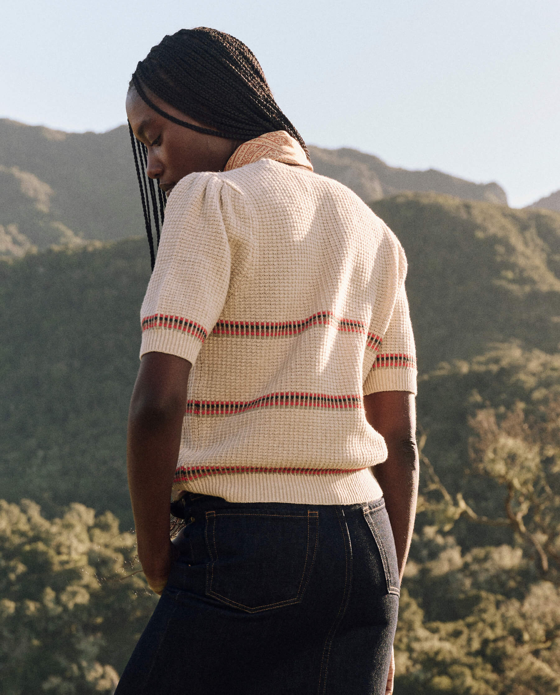 The Puff Sleeve Pullover. -- Cream Ribbon Stripe SWEATERS THE GREAT. FALL 24 D1