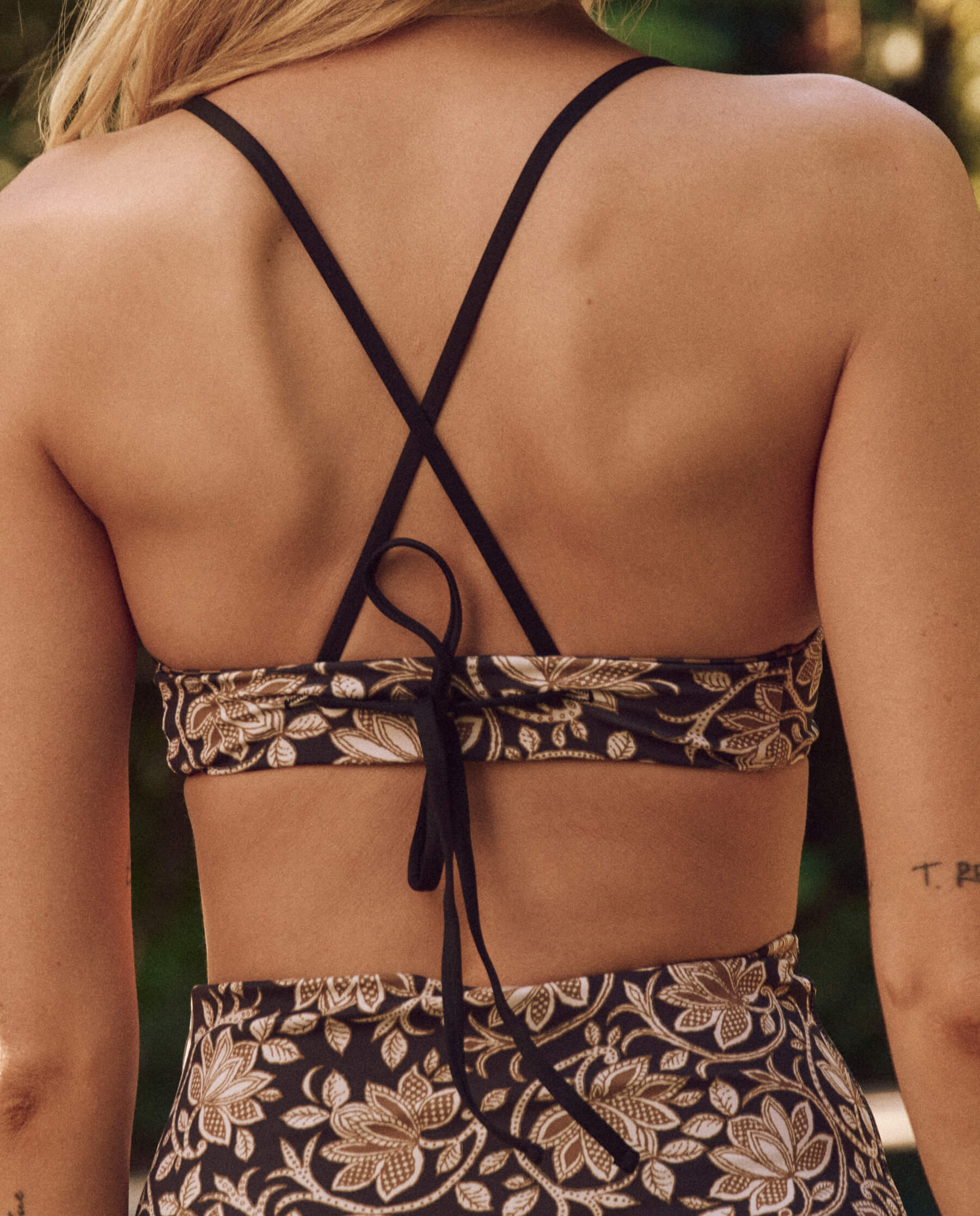 The Reversible Bralette. -- Black Oasis Floral and Bronze Check SWIM TOPS THE GREAT. SP24 SWIM