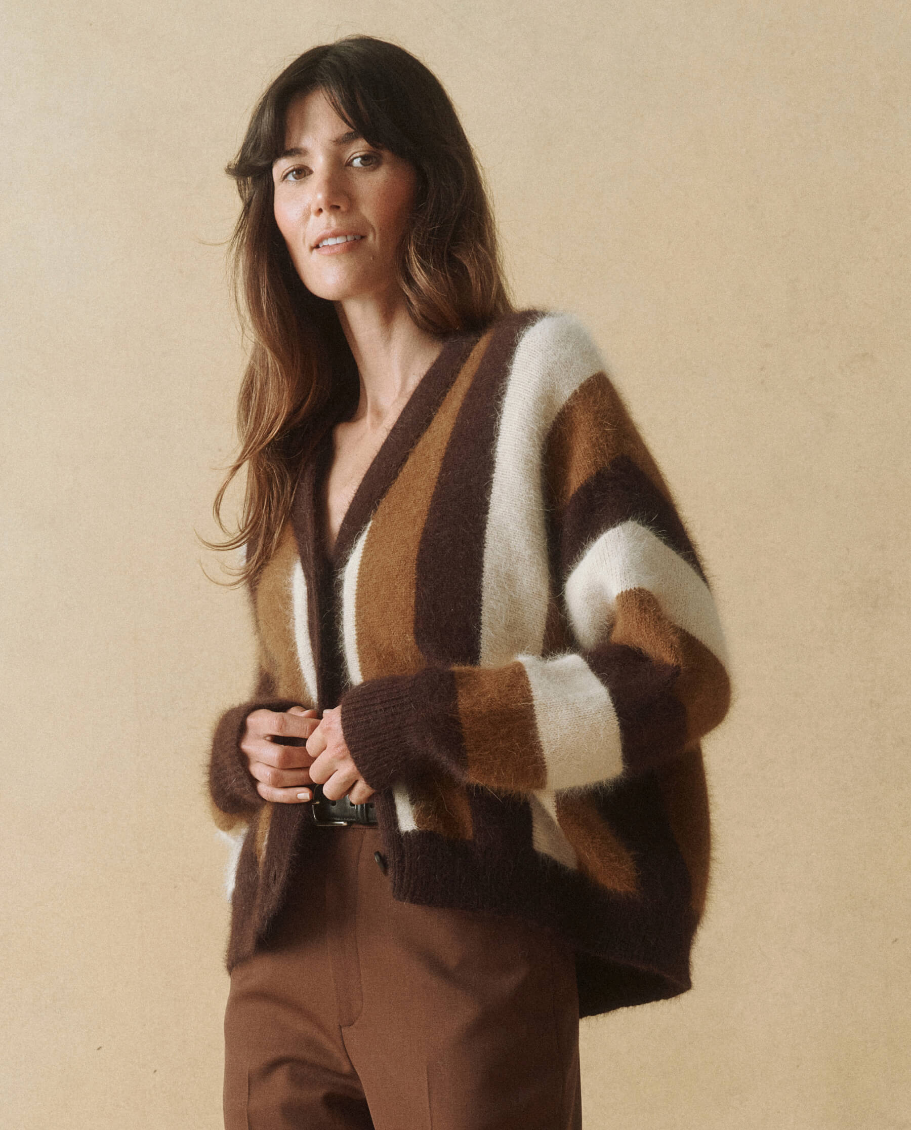 The Fluffy Slouch Cardigan. -- Hickory Stripe