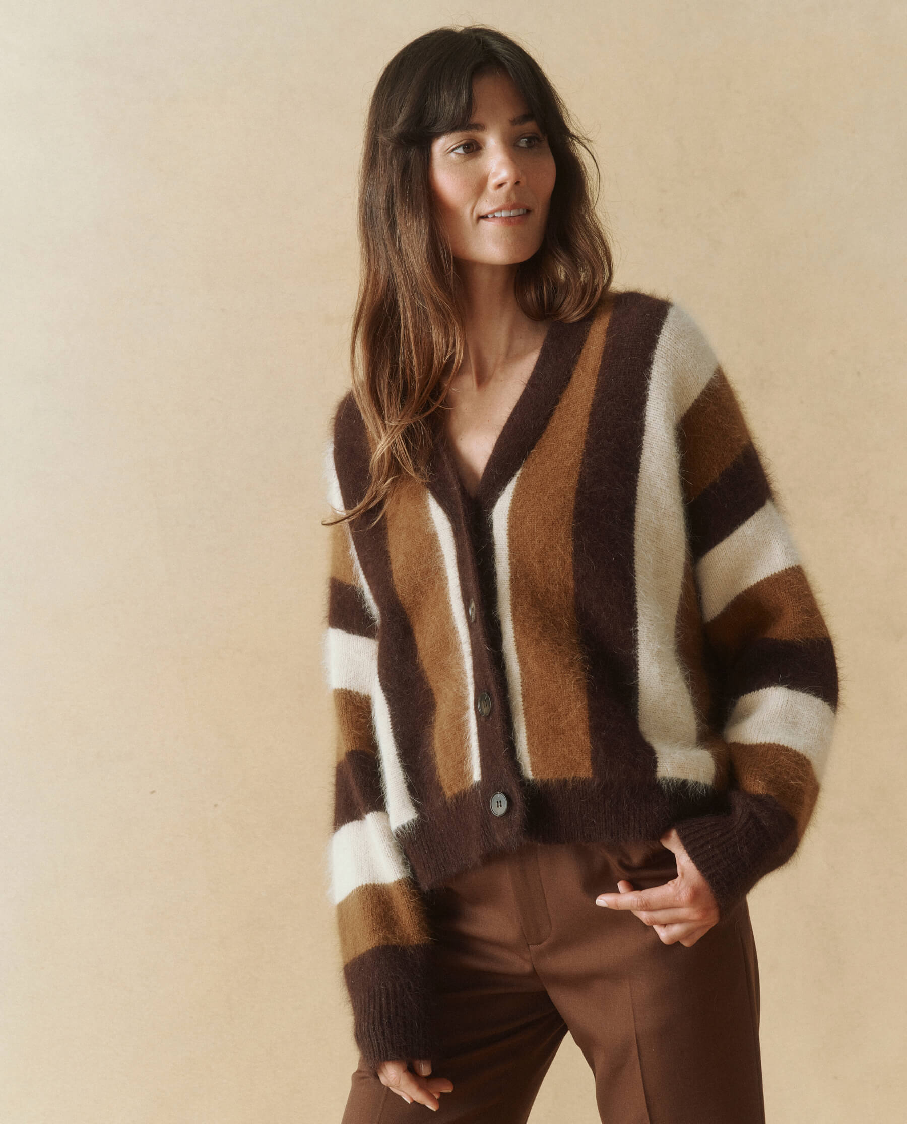 The Fluffy Slouch Cardigan. -- Hickory Stripe