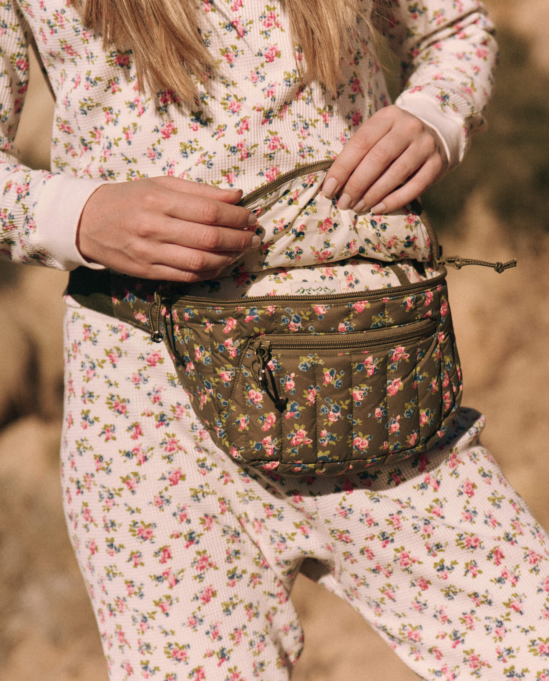The Down Quilted Puffer Hip Pack. -- Cypress Basin Floral