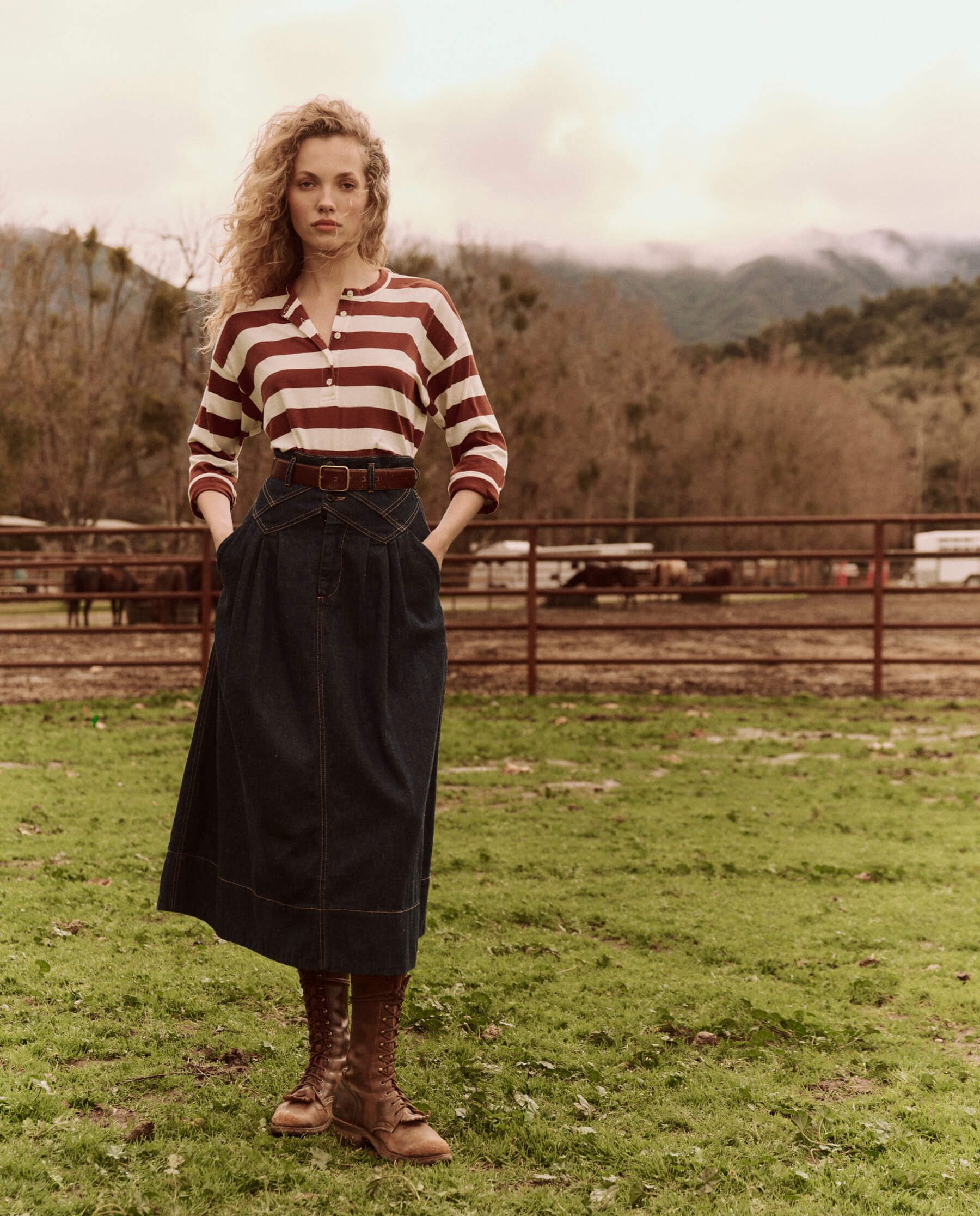 The Shrunken Henley. Stripe -- Cognac Stripe TEES THE GREAT. FALL 24 D2