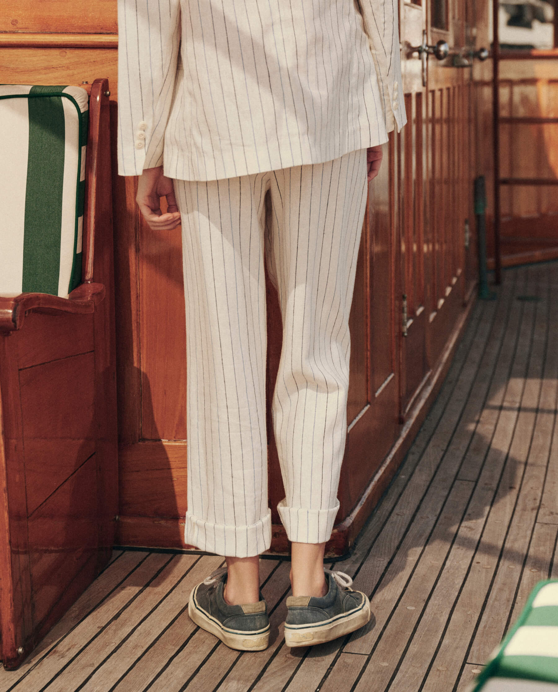 The Maker Trouser. -- Cream Pinstripe TWILL BOTTOM THE GREAT. SU24