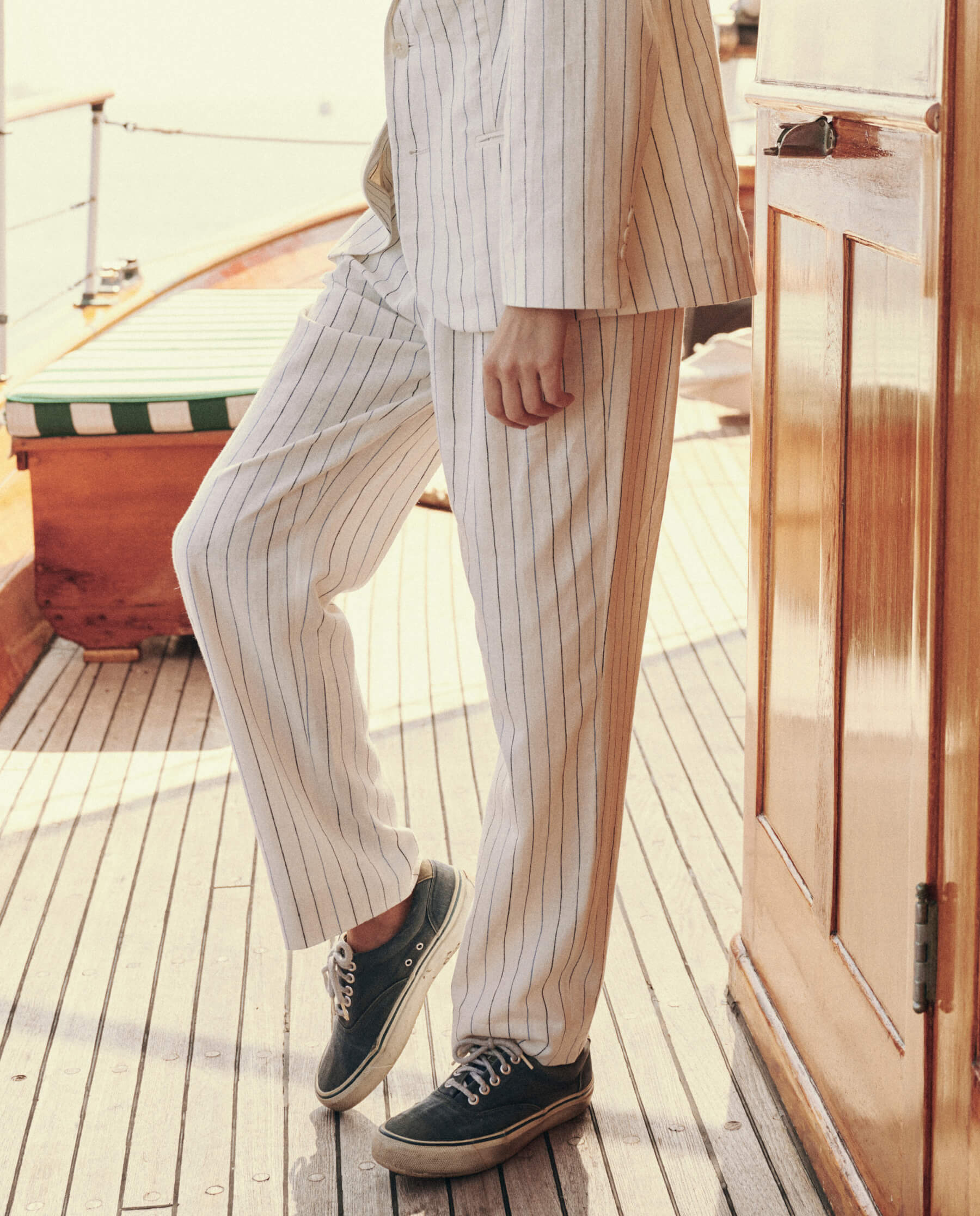 The Maker Trouser. -- Cream Pinstripe TWILL BOTTOM THE GREAT. SU24