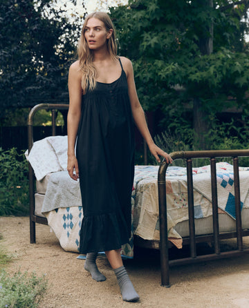 chinese dress ladies The Eyelet Ruffle Tank Night Dress. -- Black – The Great