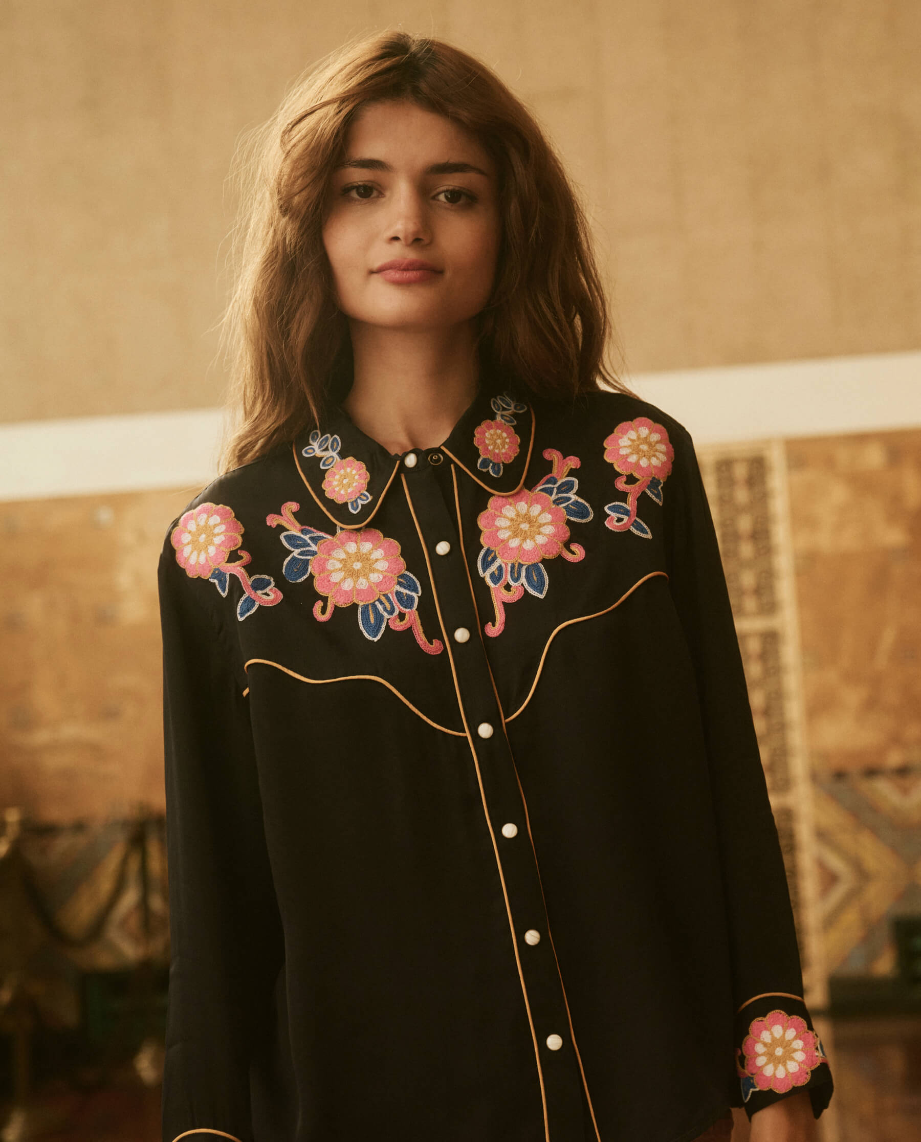 The Gaucho Top. -- Navy Country Floral Embroidery SHIRTS THE GREAT. PS24 SALE