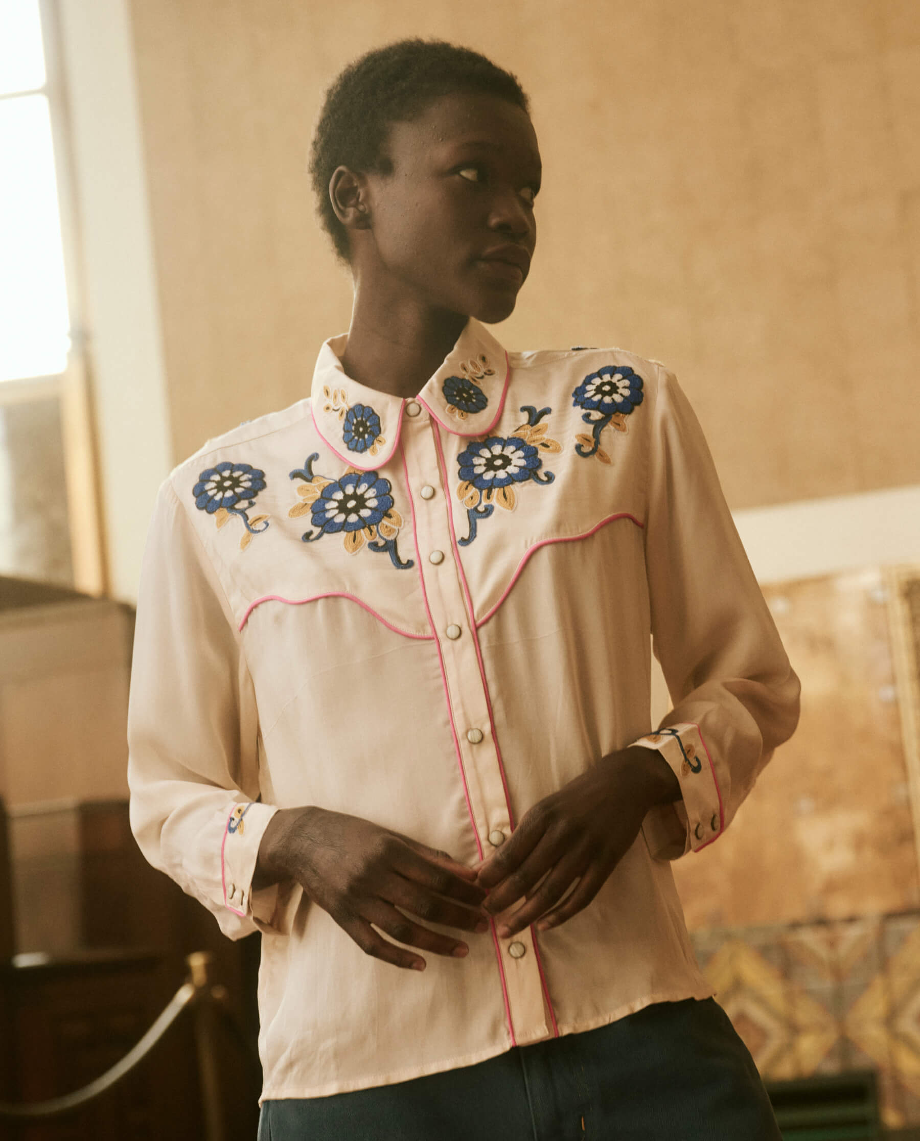 The Gaucho Top. -- Rosey Country Floral Embroidery
