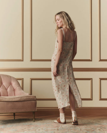 champagne print dress Well Versed Pleated Bust Front Split Dress Spring Print Champagne