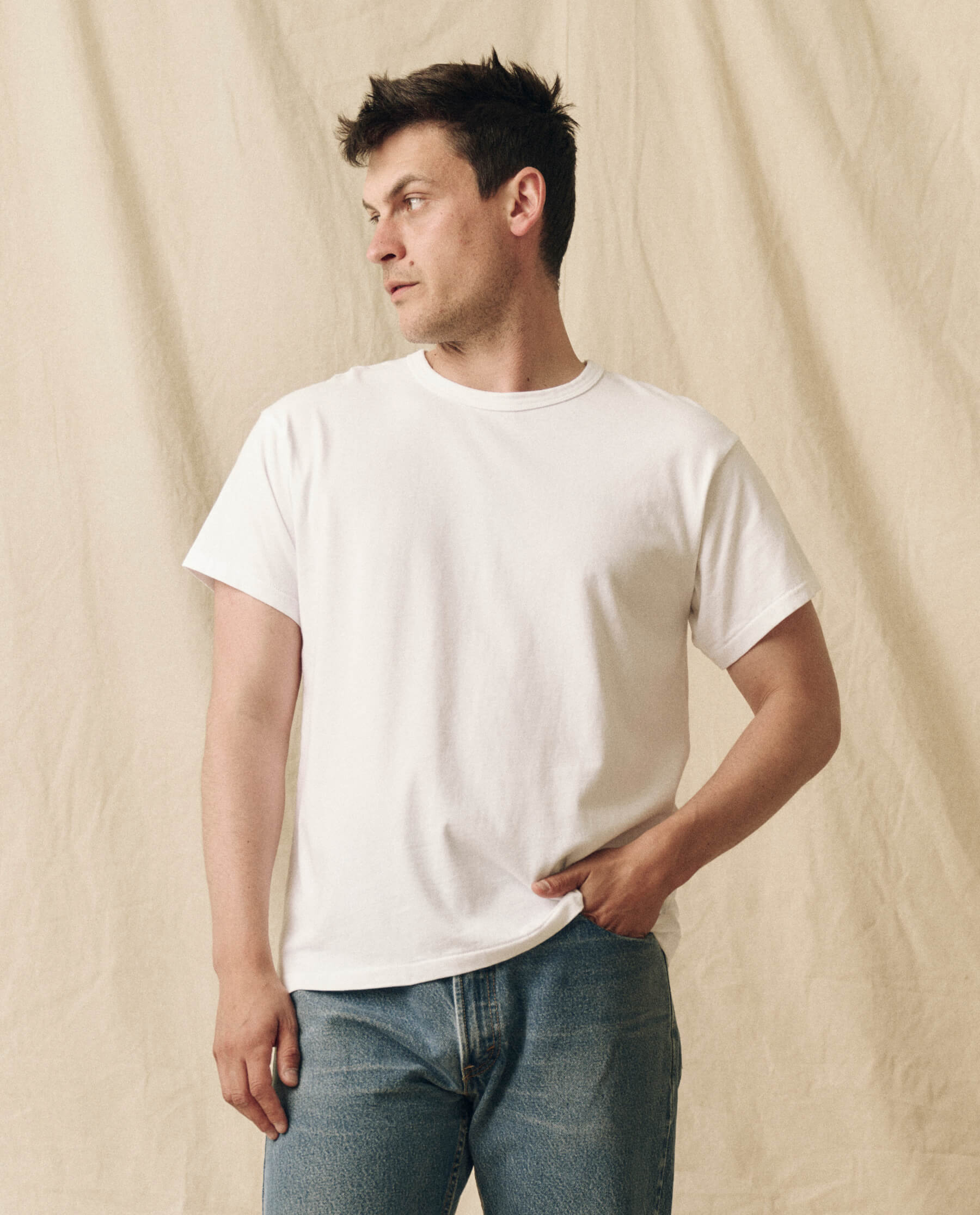 The Men's Pure Knits Boxy Crew. Solid -- True White TEES THE GREAT. FALL 23 MEN