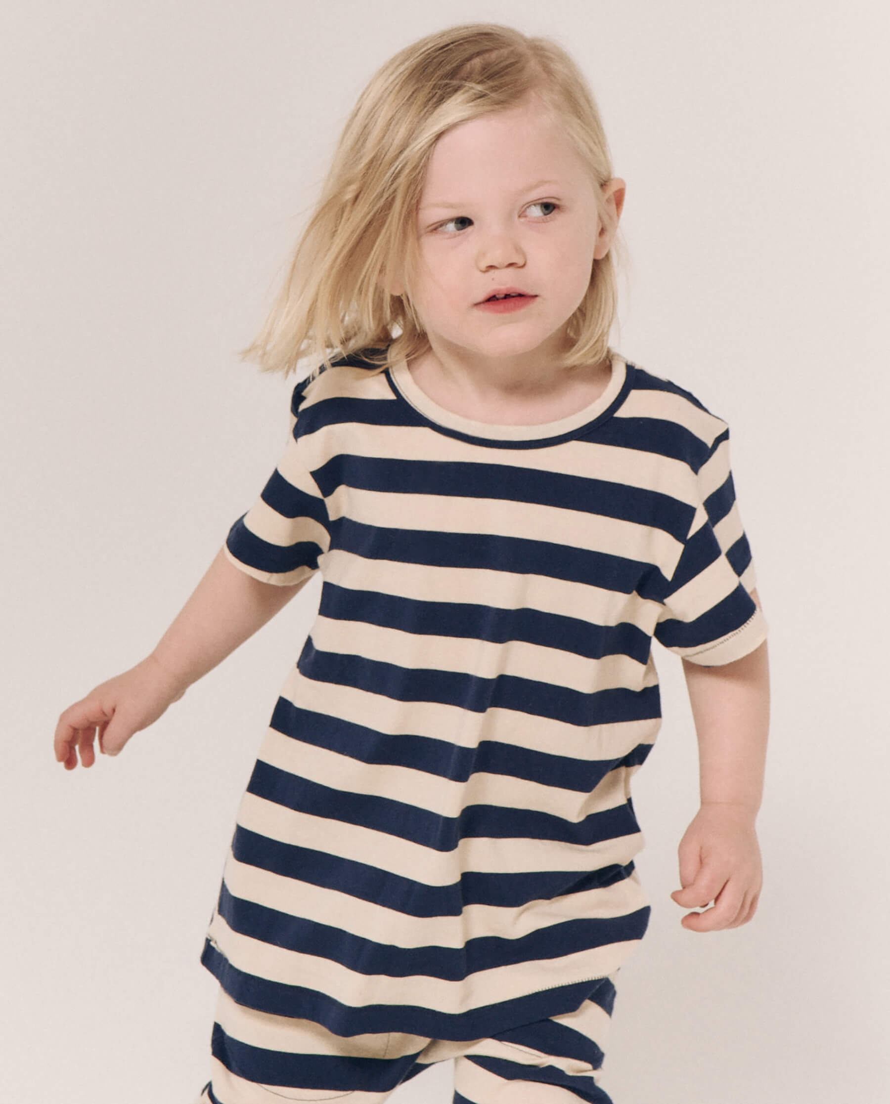 The Little Boxy Crew. Novelty -- Navy and Cream Scholar Stripe TEES THE GREAT. PS24 LITTLE