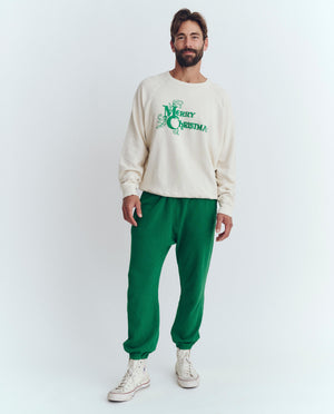 The Men's College Sweatshirt. Graphic -- Washed White with Merry Christmas Graphic