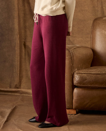 Plum-colored The Fleece Lap Sweatpant wide-leg fleece sweatpants with a drawstring waist.