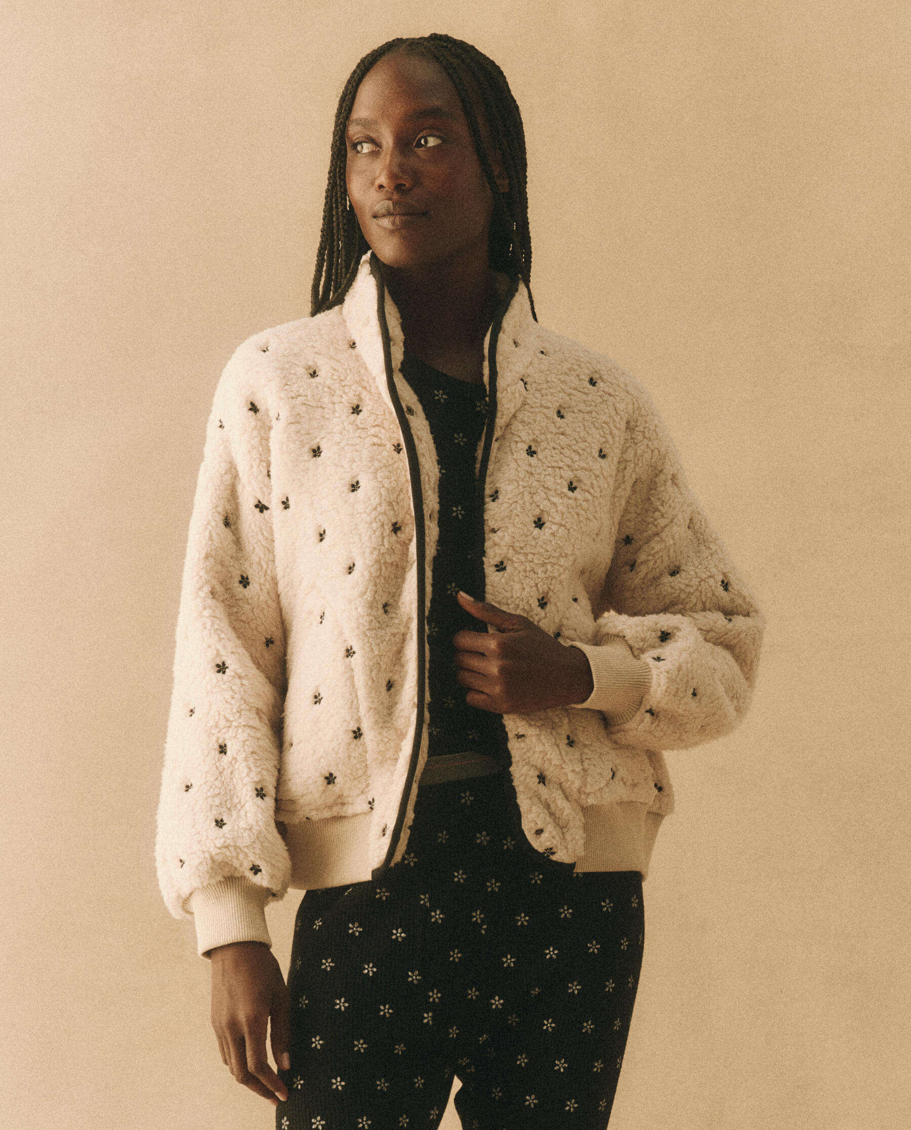 The Blackbird Jacket. -- Cream with Black Floral Embroidery