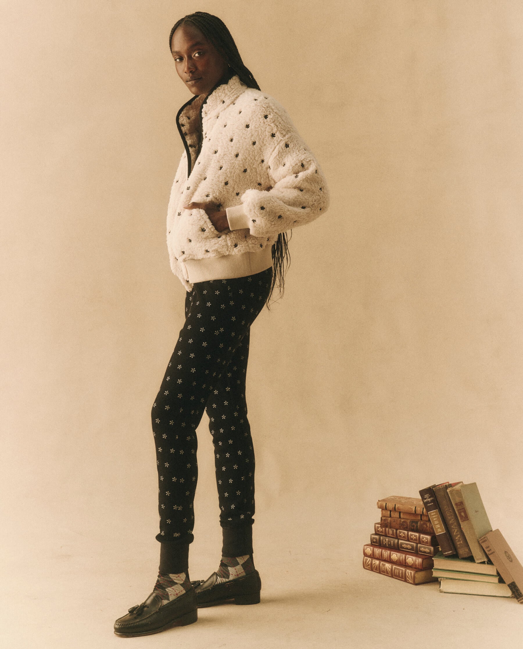 The Blackbird Jacket. -- Cream with Black Floral Embroidery JACKET THE GREAT. HOL 23 D1 SALE