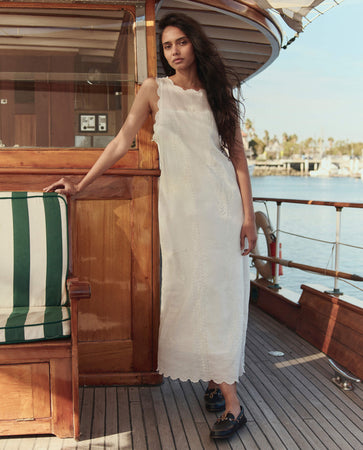The Scalloped Eyelet Shift Dress. -- White - White / 0 / D1085250