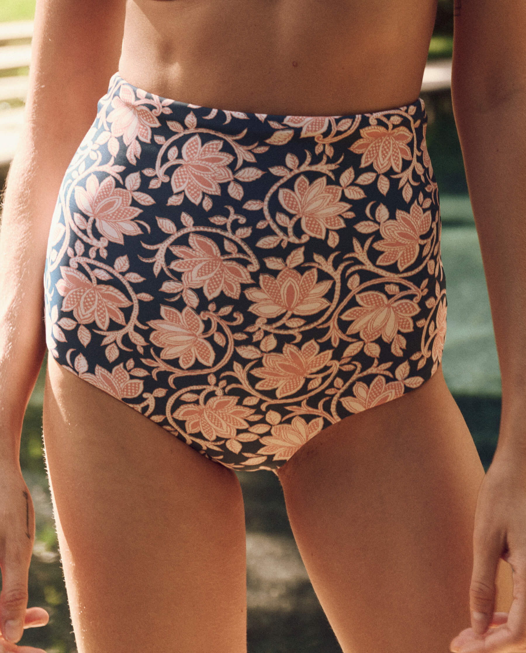 The Reversible High-Rise Brief. -- Bay Oasis Floral and Bay Bandana Daisy SWIM BOTTOMS THE GREAT. SP24 SWIM