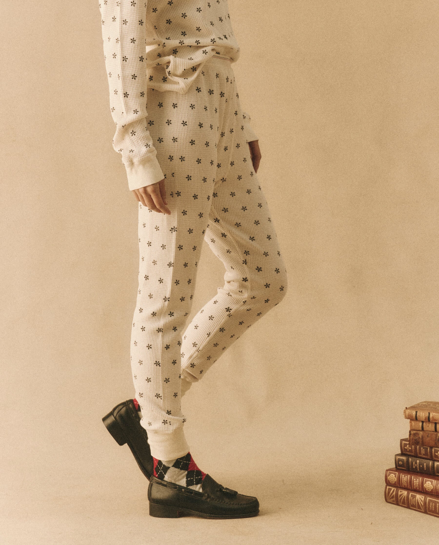 The Waffle Long John. -- Washed White with Black Snow Floral BOTTOMS THE GREAT. HOL 23 D1 SALE