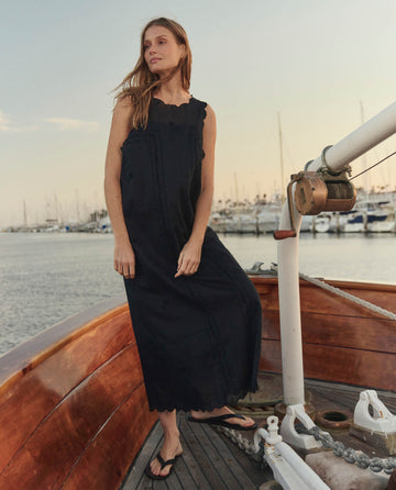 The Scalloped Eyelet Shift Dress. -- Black