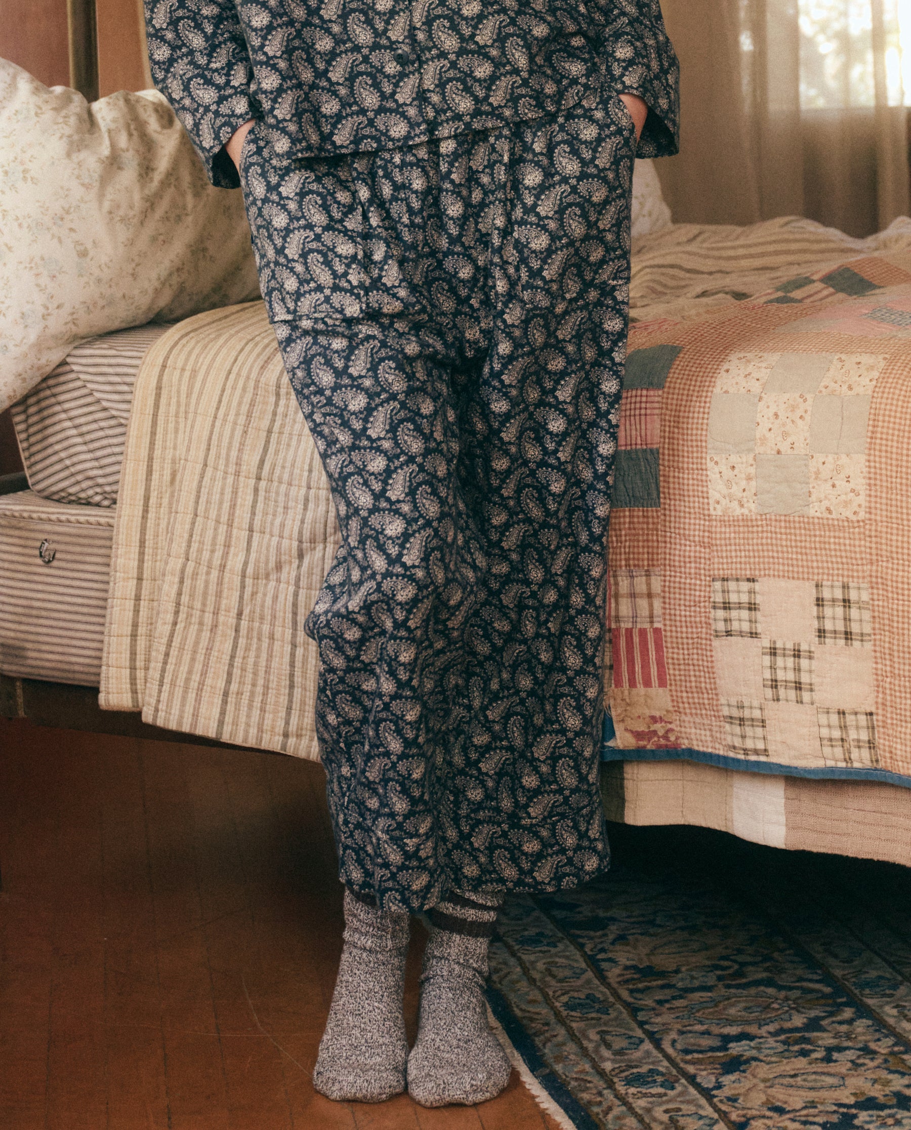 The Pajama Pant. -- Navy with Cream Vintage Paisley SLEEP BOTTOM THE GREAT. HOL 23 SLEEP SALE